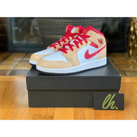 Size 5y Air Jordan 1 Mid "Cardinal Curry" 554725-201 - Picture 2 of 5